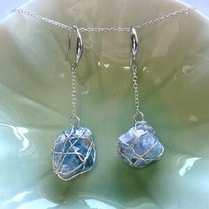 Artisan Silver and Blue celestite stone Dangle Earrings E8